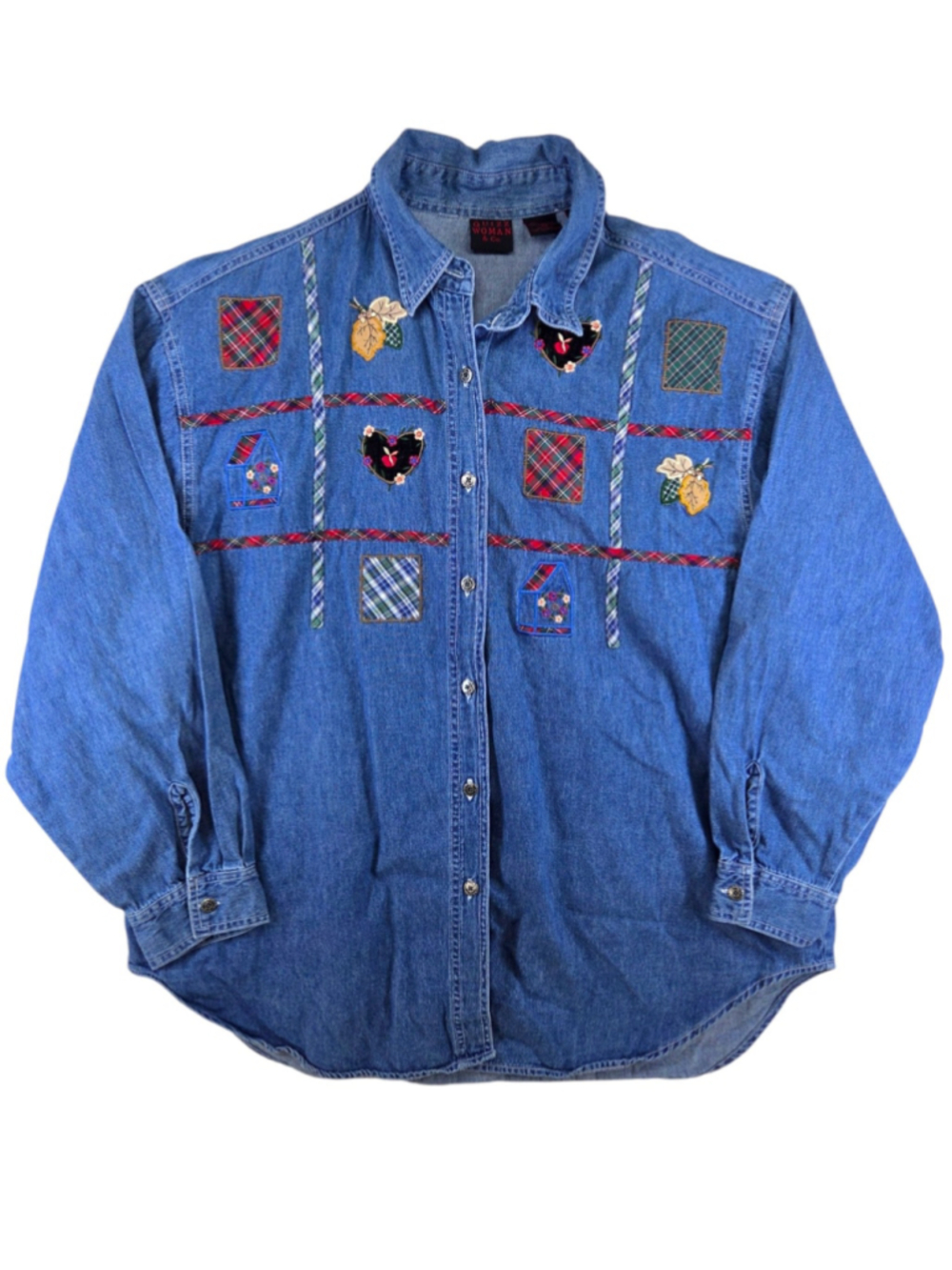 Vintage Quizz Woman & Co Denim Embroidered Patchwork Plaid Autumn Plus Size 20